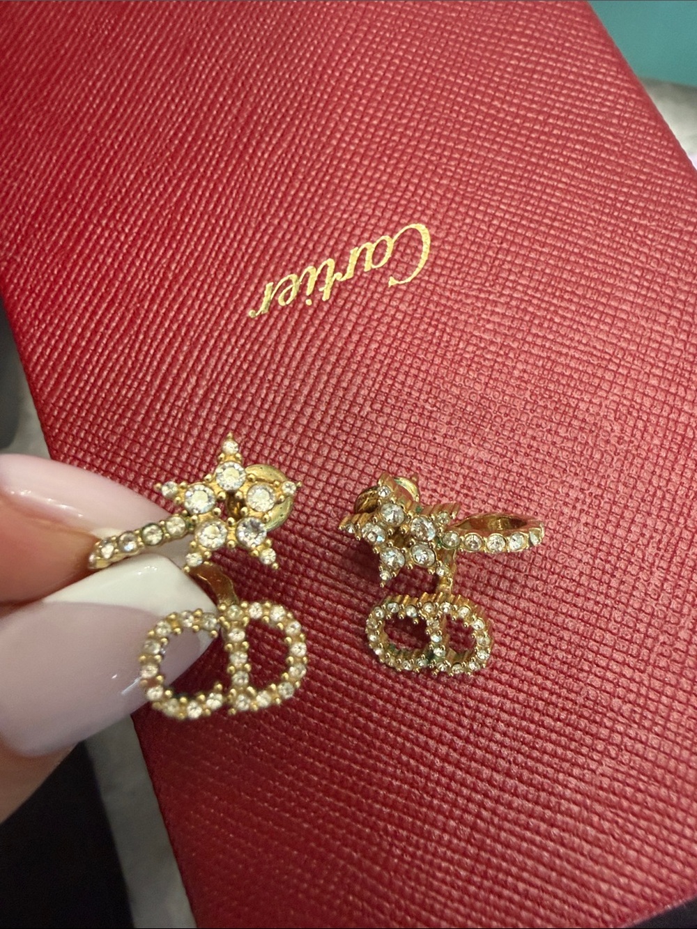 Authentic Dior Gold Crystal CD Drop Earrings